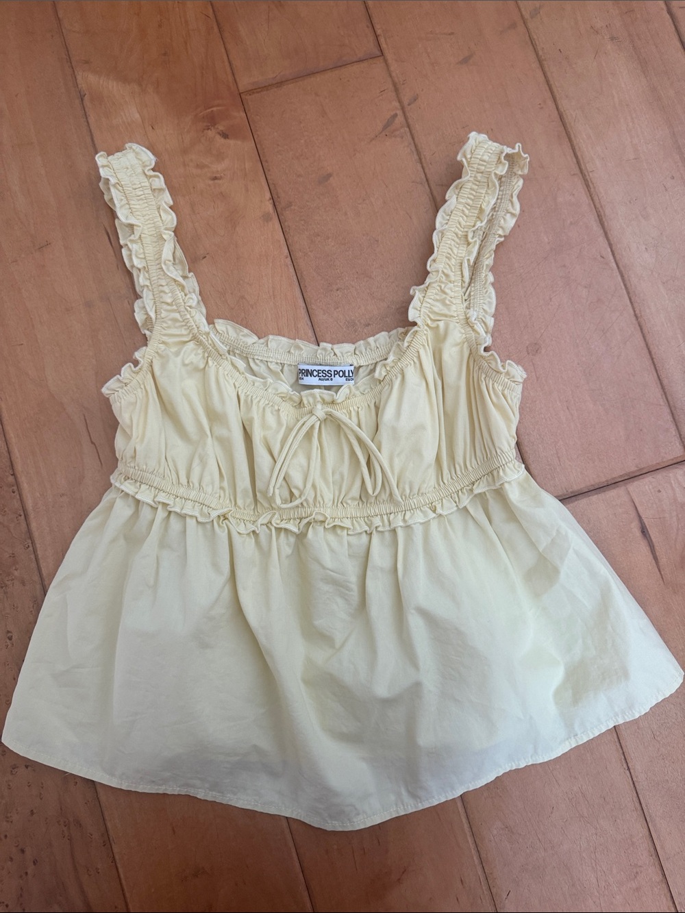 Princess Polly Light Yellow Ruffle Tie-Front Tank